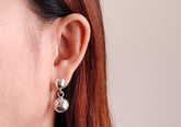 Double bead silver ball drop earrings
